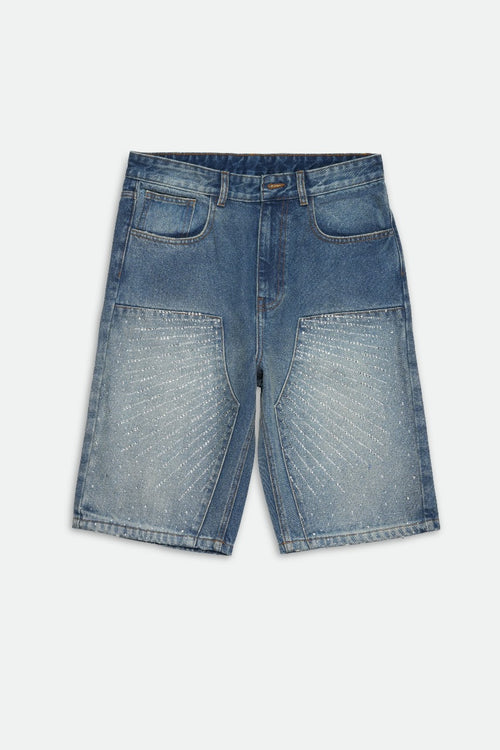 Blue Rhinestone Panel Jort