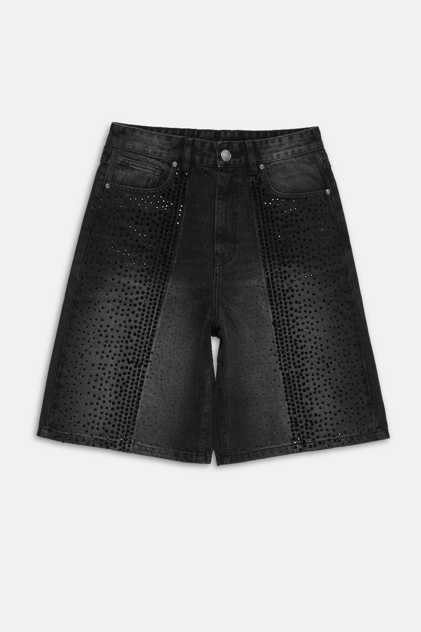 Black Gradient Rhinestone Jort