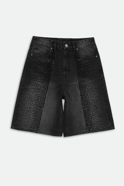 Black Gradient Rhinestone Jort