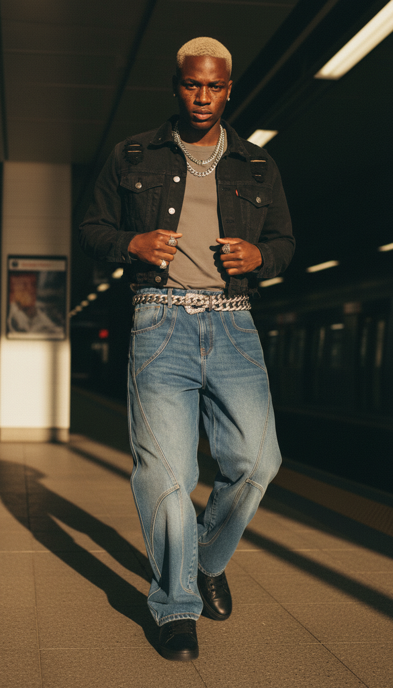 Geometrical Blue Seam Pant
