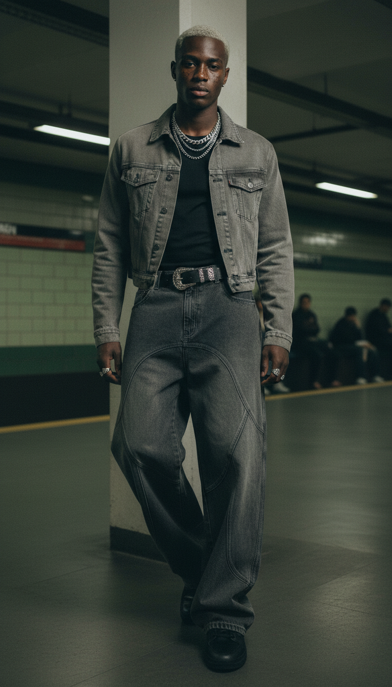 Geometrical Black Seam Pant