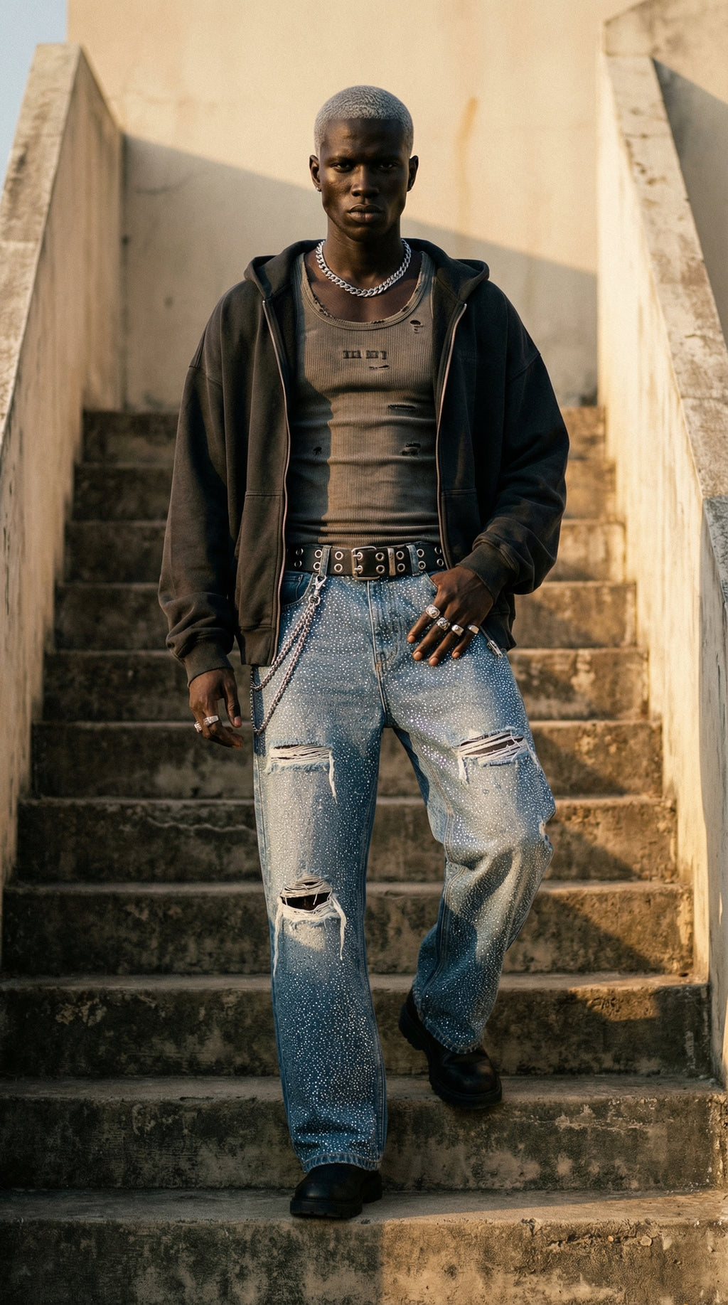 Crystal Embellished Repair Denim